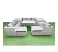 Fimous 10 Seater Garden Furniture Set with 2 Big Stool 2 Side Tables in Light Grey Fimous Light Grey
