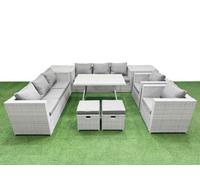 10 Seater Garden Furniture Set with 2 Small Stools 2 Side Tables Fimous Light Grey One Size