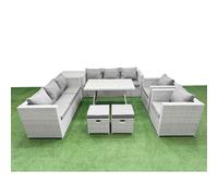 10 Seater Garden Furniture Set with 2 Small Stools Side Table Fimous Light Grey One Size