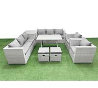 Fimous 10 Seater Garden Furniture Set Pe Ratten Garden Sofa Set With Rectangular Dining Table 2 Small Stool Side Table Light Grey