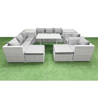 Fimous 10 Seater Garden Furniture Set Pe Ratten Garden Sofa Set With Rectangular Dining Table 2 Big Stool 2 Side Table Light Grey