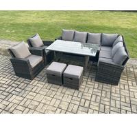 Fimous 10 Seater Garden Rattan Furniture Corner Sofa Dining Table Chairs with 2 Small Footstools Indoor Outdoor Lounge Sofa Set in Dark Grey Fimous Dark Grey