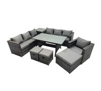 Fimous 10 Seater Garden Rattan Furniture Set with Side Table 3 Stools in Dark Grey Fimous Dark Grey