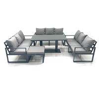 Fimous 10 Seater Garden Sofa Set Aluminium Furniture Rising Dining Tabe Set with Big Footstool Dark Grey