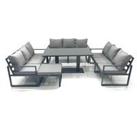 Fimous 10 Seater Garden Sofa Set Aluminium Furniture Rising Dining Tabe Set with Big Footstool Dark Grey