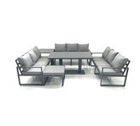 Fimous 10 Seater Garden Sofa Set Aluminium Furniture Rising Dining Tabe Set with Side Table Big Footstool Dark Grey
