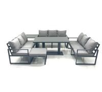 Fimous 10 Seater Garden Sofa Set Aluminium Furniture Rising Dining Tabe Set with Side Table Big Footstool Dark Grey