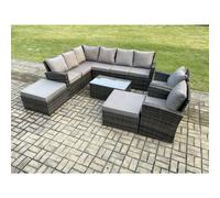 Fimous 10 Seater High Back Outdoor Garden Furniture Set Rattan Corner Sofa Set With Rectangular Coffee Table 2 Big Footstool in Dark Grey Fimous Dark Grey
