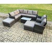 Fimous 10 Seater High Back Outdoor Garden Furniture Set Rattan Corner Sofa Set With Rectangular Coffee Table 2 Big Footstool in Dark Grey Fimous Dark Grey