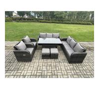 Fimous 10 Seater Lounge Rattan Sofa Set Outdoor Garden Furniture Oblong Rectangular Dining Table With Adjustable Chair 3 Seater Sofa