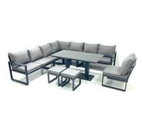 Fimous 10 Seater Outdoor Aluminum Garden Furniture Set Corner Sofa 2 Small Footstools Rising Lifting Dining Table Sets Dark Grey Fimous Dark Grey