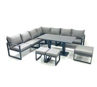 Fimous 10 Seater Outdoor Aluminum Garden Furniture Set Corner Sofa 3 Footstools Adjustable Rising Lifting Dining Table Sets Dark Grey Fimous Dark Grey