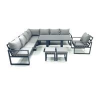 Fimous 10 Seater Outdoor Aluminum Garden Furniture Set Corner Sofa Chair 2 Small Footstool Adjustable Rising Lifting Table Sets Dark Grey