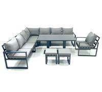 Fimous 10 Seater Outdoor Aluminum Garden Furniture Set Corner Sofa Chair 2 Small Footstool Adjustable Rising Lifting Dining Table Sets Dark Grey Fimous Dark Grey