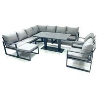 Fimous 10 Seater Outdoor Aluminum Garden Furniture Set Corner Sofa Footstool 2 Chairs Adjustable Rising Lifting Dining Table Sets
