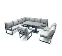 Fimous 10 Seater Aluminium Garden Corner Sofa Dining Set with Adjustable Rising Dining Table - Dark Grey