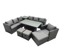 Fimous 10 Seater Outdoor Garden Rattan Furniture Set with Side Table 3 Stool in Dark Grey Fimous Dark Grey