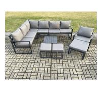 10 Seater Outdoor Lounge Corner Sofa Set Aluminum Garden Furniture Sets with Square Coffee Table Chair 3 Footstools Dark Grey Fimous Dark Grey One Size