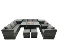 Fimous 10 Seater Outdoor Lounge Rattan Sofa Set Garden Furniture Gas Firepit Set Heater Dining Table With Chair in Dark Grey Fimous Dark Grey