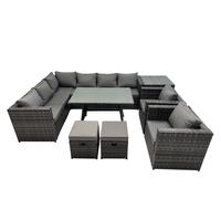 Fimous 10-seater Outdoor PE Rattan Sofa Set with with 2 Chair Side Table in Dark Grey Fimous Dark Grey