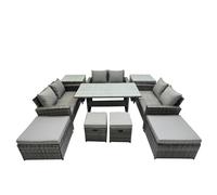 Fimous 10 Seater Outdoor Table Double Seat Sofa 2 Side Tables 4 Stools Set