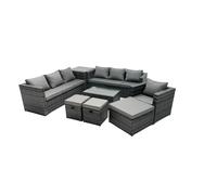 Fimous 10-seater Patio Coffee Table Sofa Set with 3 Stools Side Table in Dark Grey Fimous Dark Grey