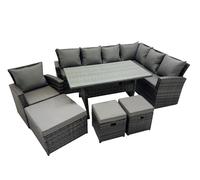 Fimous 10 Seater Patio Dining Corner Sofa Sets with Chair Dark Grey Mixed Fimous Dark Grey