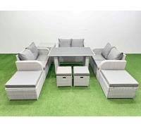 10 Seater Patio Garden Furniture Sets with Side Table 4 Stools Fimous Light Grey One Size