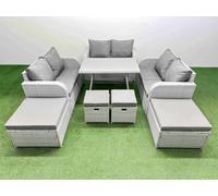 Fimous 10 Seater Patio Garden Furniture Sets with Dining Table Love Sofa 4 Stools Light Grey