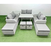 Fimous 10 Seater Patio Garden Furniture Sets with Dining Table Love Sofa Side Table 4 Stools Light Grey