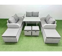 Fimous 10 Seater Patio Garden Furniture Sets with Dining Table Love Sofa Side Table 4 Stools Light Grey