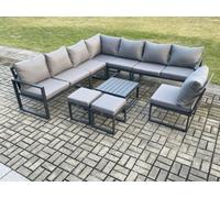 Fimous 10 Seater Patio Outdoor Garden Furniture Aluminium Lounge Corner Sofa Set with Square Coffee Table 2 Small Footstools Dark Grey Fimous Dark Grey