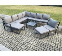 Fimous 10 Seater Patio Outdoor Garden Furniture Aluminium Lounge Corner Sofa Set With Coffee Table 2 Big Footstools