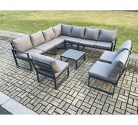 Fimous 10 Seater Patio Outdoor Garden Furniture Aluminium Lounge Corner Sofa Set with Square Coffee Table Dark Grey Fimous Dark Grey