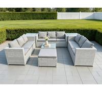 Fimous 10 Seater Wicker Light Grey Lounge Rattan Sofa Set Outdoor Garden Furniture Fimous Light Grey