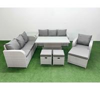 10 Seater Poly Rattan Outdoor Garden Furniture Adjustable Lifting Dining or Coffee Table Sofa Set Patio 3 Seater Sofa Reclining Chair 3 Seater Sofa 3 Fimous Light Grey One Size