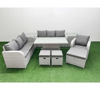 10 Seater Poly Rattan Outdoor Garden Furniture Adjustable Lifting Dining or Coffee Table Sofa Set Patio 3 Seater Sofa Reclining Chair 3 Seater Sofa 3 Fimous Light Grey One Size