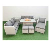 10 Seater Poly Rattan Outdoor Garden Furniture Firepit Dining Table Sofa Set Patio 3 Seater Sofa Reclining Chair 3 Seater Sofa 3 Stools 2 Side Table L Fimous Light Grey One Size