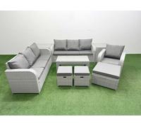 Fimous 10 Seater Poly Rattan Outdoor Garden Furniture Oblong Coffee Table Sofa Set Reclining Chair 3 Stools 2 Side Table