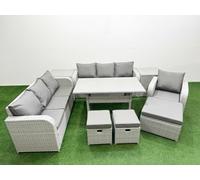 10 Seater Poly Rattan Outdoor Garden Furniture Rectangular Dining Table Sofa Set Patio 3 Seater Sofa Reclining Chair 3 Seater Sofa 3 Stools 2 Side Tab Fimous Light Grey One Size