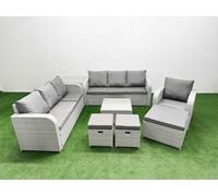 10 Seater Poly Rattan Outdoor Garden Furniture Square Coffee Table Sofa Set Patio 3 Seater Sofa Reclining Chair 3 Seater Sofa 3 Stools Side Table Ligh Fimous Light Grey One Size