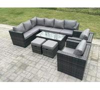 Fimous 10 Seater Rattan Corner Sofa Lounge Sofa Set With Rectangular Coffee Table 2 Stool Dark Grey Mixed Left Hand
