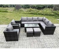 Fimous 10 Seater Rattan Corner Sofa Lounge Sofa Set With Rectangular Coffee Table 2 Stool Dark Grey Mixed Right Hand
