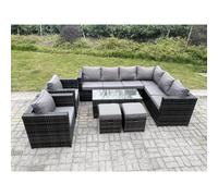 Fimous 10 Seater Rattan Corner Sofa Lounge Sofa Set With Rectangular Coffee Table 2 Stool Dark Grey Mixed Right Hand