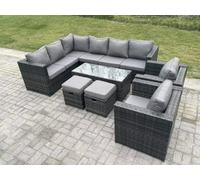 Fimous 10 Seater Rattan Corner Sofa Lounge Sofa Set With Rectangular Coffee Table 2 Stool Dark Grey Mixed Left Hand