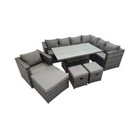 Fimous 10 Seater Rattan Corner Sofa Sets with Chair 3 Stools Dark Grey Mixed Fimous Dark Grey