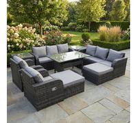 Fimous 10 Seater Rattan Garden Furniture Set Oblong Dining Table And Chairs Set With 3 Seater Sofa 2 Big Footstool 2 Side Tables