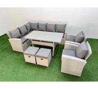 Fimous 10 Seater Rattan Garden Furniture Set Table 2 Chair 2 Small Footstool in Light Grey Fimous Light Grey