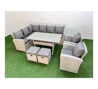 10 Seater Rattan Garden Furniture Set Table 2 Chair 2 Small Footstool Fimous Light Grey One Size