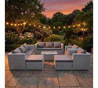 Fimous 10 Seater Rattan Garden Furniture Set with 2 Sofas, 2 Armchairs, Coffee Table & 2 Footstools - Light Grey Mixed